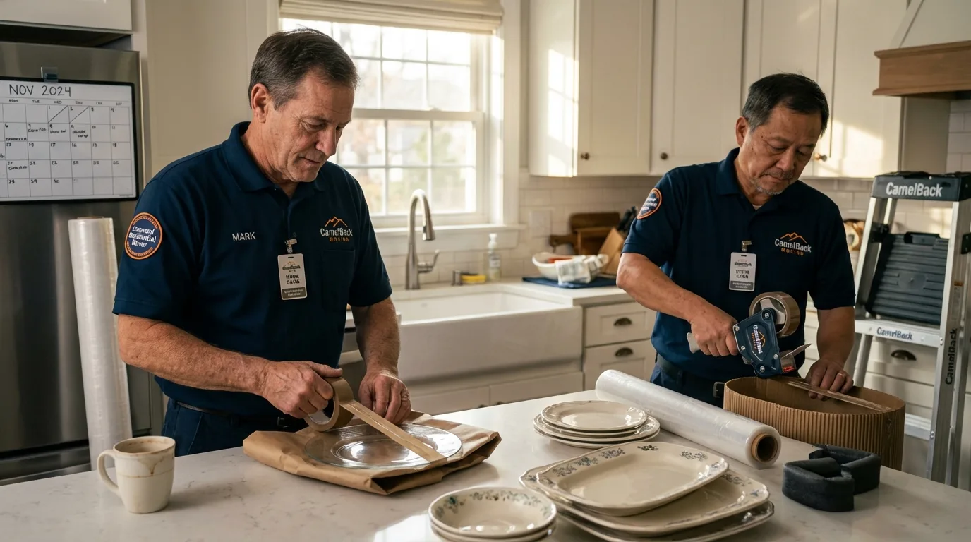 Professional crew packing kitchen dishware in San Rafael, CA